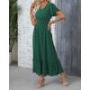 imageWomen Maxi Dresses Boho V Neck Swiss Dot Ruffle Summer Short Sleeve High Waist Tiered Flowy Smocked Cocktail DressesGreen