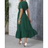 imageWomen Maxi Dresses Boho V Neck Swiss Dot Ruffle Summer Short Sleeve High Waist Tiered Flowy Smocked Cocktail DressesGreen