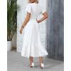 imageWomen Maxi Dresses Boho V Neck Swiss Dot Ruffle Summer Short Sleeve High Waist Tiered Flowy Smocked Cocktail DressesWhite