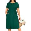 imageHolipick Plus Size Summer Dresses for Curvy Women Church Business Work Casual Party Tie Short Sleeves Midi Dress PocketsGreen