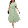 imageHolipick Womens Plus Size High Low Dress Wedding Guest Semi Formal Short Sleeves Long Cocktail Dresses with PocketsSage