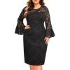 imageHolipick Womens Plus Size Lace Bell Sleeve Dress Wedding Guest Cocktail Party Elegant DressesBlack