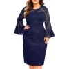 imageHolipick Womens Plus Size Lace Bell Sleeve Dress Wedding Guest Cocktail Party Elegant DressesNavy Blue