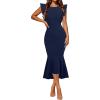 imageHolipick Womens Ruffle Sleeve Wedding Guest Dresses Cocktail Formal Bodycon Mermaid Evening Party Midi DressesNavy Blue