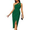 imageHolipick Womens Wedding Guest Party Cocktail Midi Dresses One Shoulder Ruched Sleeveless Bodycon Dress