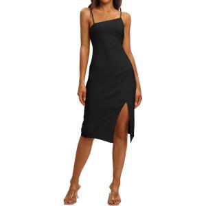 imageHolipick Womens Graduation Dress  Midi Formal Spaghetti Straps Wedding Guest Cocktail Party Slit Bodycon DressesBlack