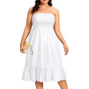 imagePlus Size Summer Dresses  Strapless Tube Top Sundress Casual Beach Swimsuit Cover Up Swimwear Boho Midi Dress 2025White