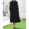imageHolipick Womens Fall Casual Dress Long Sleeves Crew Neck Smocked High Waist Tiered ALine Midi Dress XL