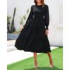 imageHolipick Womens Fall Casual Dress Long Sleeves Crew Neck Smocked High Waist Tiered ALine Midi Dress XL