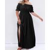 imageHolipick Womens Off The Shoulder Boho Dress Plus Size Floral Smocked Waist Split Summer Maxi Sundress with PocketsBlack