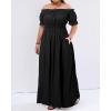 imageHolipick Womens Off The Shoulder Boho Dress Plus Size Floral Smocked Waist Split Summer Maxi Sundress with PocketsBlack