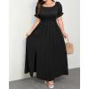 imageHolipick Womens Off The Shoulder Boho Dress Plus Size Floral Smocked Waist Split Summer Maxi Sundress with PocketsBlack