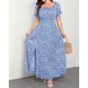 imageHolipick Womens Off The Shoulder Boho Dress Plus Size Floral Smocked Waist Split Summer Maxi Sundress with PocketsBlue Floral