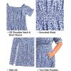 imageHolipick Womens Off The Shoulder Boho Dress Plus Size Floral Smocked Waist Split Summer Maxi Sundress with PocketsBlue Floral