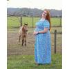 imageHolipick Womens Off The Shoulder Boho Dress Plus Size Floral Smocked Waist Split Summer Maxi Sundress with PocketsBlue Floral