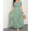 imageHolipick Womens Off The Shoulder Boho Dress Plus Size Floral Smocked Waist Split Summer Maxi Sundress with PocketsGreen Floral