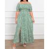 imageHolipick Womens Off The Shoulder Boho Dress Plus Size Floral Smocked Waist Split Summer Maxi Sundress with PocketsGreen Floral