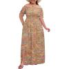imageHolipick Womens Off The Shoulder Boho Dress Plus Size Floral Smocked Waist Split Summer Maxi Sundress with PocketsGreygreen Floral