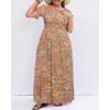 imageHolipick Womens Off The Shoulder Boho Dress Plus Size Floral Smocked Waist Split Summer Maxi Sundress with PocketsGreygreen Floral