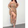 imageHolipick Womens Off The Shoulder Boho Dress Plus Size Floral Smocked Waist Split Summer Maxi Sundress with PocketsGreygreen Floral