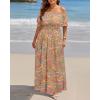 imageHolipick Womens Off The Shoulder Boho Dress Plus Size Floral Smocked Waist Split Summer Maxi Sundress with PocketsGreygreen Floral