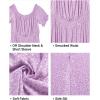 imageHolipick Womens Off The Shoulder Boho Dress Plus Size Floral Smocked Waist Split Summer Maxi Sundress with PocketsPurple Floral