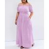 imageHolipick Womens Off The Shoulder Boho Dress Plus Size Floral Smocked Waist Split Summer Maxi Sundress with PocketsPurple Floral