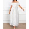 imageHolipick Womens Off The Shoulder Boho Dress Plus Size Floral Smocked Waist Split Summer Maxi Sundress with PocketsWhite