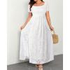 imageHolipick Womens Off The Shoulder Boho Dress Plus Size Floral Smocked Waist Split Summer Maxi Sundress with PocketsWhite