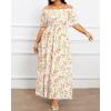 imageHolipick Womens Off The Shoulder Boho Dress Plus Size Floral Smocked Waist Split Summer Maxi Sundress with PocketsWhite Floral