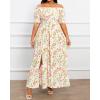 imageHolipick Womens Off The Shoulder Boho Dress Plus Size Floral Smocked Waist Split Summer Maxi Sundress with PocketsWhite Floral