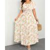 imageHolipick Womens Off The Shoulder Boho Dress Plus Size Floral Smocked Waist Split Summer Maxi Sundress with PocketsWhite Floral