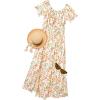 imageHolipick Womens Off The Shoulder Boho Dress Plus Size Floral Smocked Waist Split Summer Maxi Sundress with PocketsWhite Floral