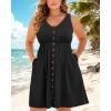 imageHolipick Womens Plus Size Summer Dresses for Women Casual Dress with Pockets ALine Swing Button Down Sleeveless V NeckBlack