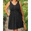 imageHolipick Womens Plus Size Summer Dresses for Women Casual Dress with Pockets ALine Swing Button Down Sleeveless V NeckBlack