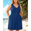 imageHolipick Womens Plus Size Summer Dresses for Women Casual Dress with Pockets ALine Swing Button Down Sleeveless V NeckBlue