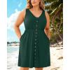 imageHolipick Womens Plus Size Summer Dresses for Women Casual Dress with Pockets ALine Swing Button Down Sleeveless V NeckEmerald Green