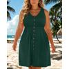 imageHolipick Womens Plus Size Summer Dresses for Women Casual Dress with Pockets ALine Swing Button Down Sleeveless V NeckEmerald Green