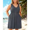 imageHolipick Womens Plus Size Summer Dresses for Women Casual Dress with Pockets ALine Swing Button Down Sleeveless V NeckGray