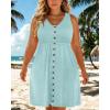 imageHolipick Womens Plus Size Summer Dresses for Women Casual Dress with Pockets ALine Swing Button Down Sleeveless V NeckGreen