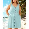imageHolipick Womens Plus Size Summer Dresses for Women Casual Dress with Pockets ALine Swing Button Down Sleeveless V NeckGreen