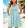 imageHolipick Womens Plus Size Summer Dresses for Women Casual Dress with Pockets ALine Swing Button Down Sleeveless V NeckGreen