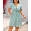 imageHolipick Womens Plus Size Summer Dresses for Women Casual Dress with Pockets ALine Swing Button Down Sleeveless V NeckGreen Short Sleeve