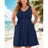 imageHolipick Womens Plus Size Summer Dresses for Women Casual Dress with Pockets ALine Swing Button Down Sleeveless V NeckNavy Blue