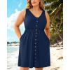 imageHolipick Womens Plus Size Summer Dresses for Women Casual Dress with Pockets ALine Swing Button Down Sleeveless V NeckNavy Blue