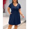 imageHolipick Womens Plus Size Summer Dresses for Women Casual Dress with Pockets ALine Swing Button Down Sleeveless V NeckNavy Blue Short Sleeve
