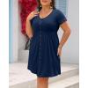 imageHolipick Womens Plus Size Summer Dresses for Women Casual Dress with Pockets ALine Swing Button Down Sleeveless V NeckNavy Blue Short Sleeve