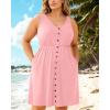 imageHolipick Womens Plus Size Summer Dresses for Women Casual Dress with Pockets ALine Swing Button Down Sleeveless V NeckPink