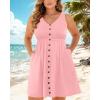 imageHolipick Womens Plus Size Summer Dresses for Women Casual Dress with Pockets ALine Swing Button Down Sleeveless V NeckPink