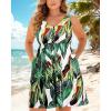 imageHolipick Womens Plus Size Summer Dresses for Women Casual Dress with Pockets ALine Swing Button Down Sleeveless V NeckTropical Leaves